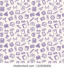 vector school seamless pattern with line icons on checkered background school supplies for decoration, promotion. Education Background. Super sale banner shopping. 10 eps