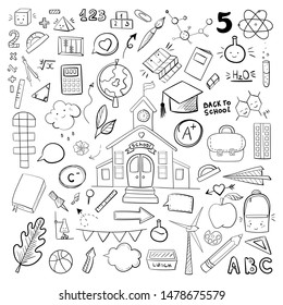 Vector school supplies, doodle hand drawn  graphic school illustrations
