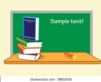 Vector school table with books and pencil. Text easy to remove