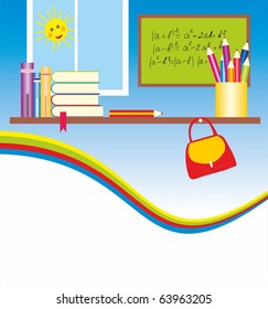 Vector school table with books and pencil