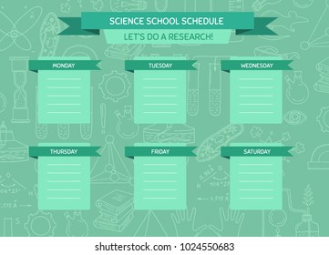 Vector school or work schedule template with sketched science or chemistry elements background and place for text illustration