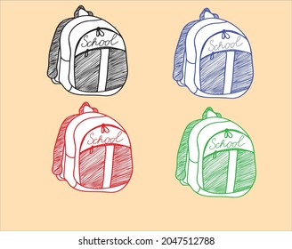   vector  schoolbag illustration  in 4 colors 