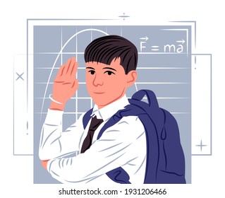 Vector schoolboy in shadow of sharp lines style
