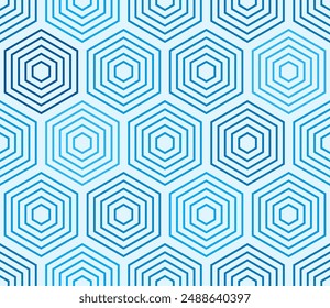 Vector science background. Hexagon stacked mosaic cells. Blue color tones. Large hexagons. Seamless pattern. Tileable vector illustration.