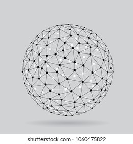 vector science background with triangulated sphere, network abstract template