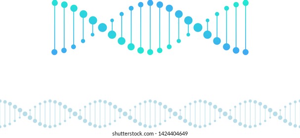 Vector wetenschappelijke ontwerpelementen. Plat blauw gradiënt DNA-spiraalsymbool en horizontale rand naadloos patroon geïsoleerd op witte achtergrond. Ontwerp voor wetenschappelijke banner, poster, logo, infographic, web