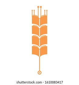 vector science emblem of yellow wheat consisted of books. Isolated logo design concept