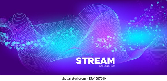 Vector Science Flyer. Matrix Data Stream. Violet Technology Concept. Abstract Binary Flow. Science Wallpaper. Matrix Big Data. Technology Design. Digital Binary Waves. Neon Science Visualization.