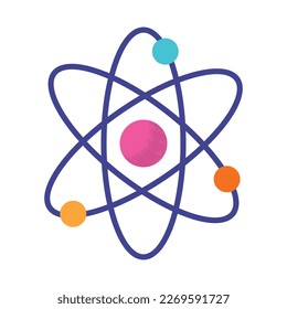 Modelo de ícono de ciencia vectorial de átomo. Estructura del núcleo atómico. Ilustración de la molécula átomo en estilo plano de línea de minimalismo plano.