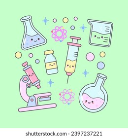 Erlenmeyer de medicamentos de microscopio de Vector Science Lab con expresiones faciales lindas y color pastel