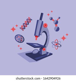 vector science lab microscope icon, virus illustration, laboratory tools