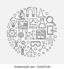 Vector science round illustration. Linear scientific research concept sign. Circular linear knowledge symbol