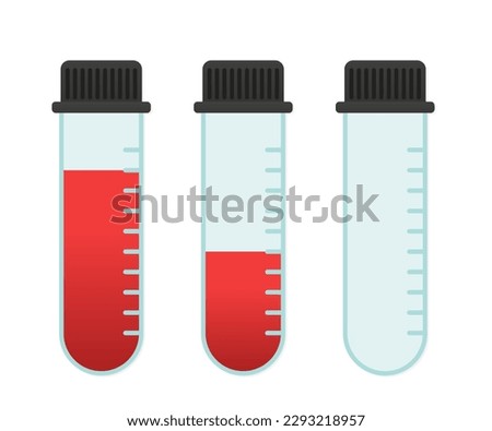 Vector science test tube icon set. Test tubes with blood, empty flask, test tube with liquid. Test tubes. Concept science, pharmacy, beaker, medical glass, vial, element. Vector illustration