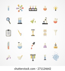 Vector Science Web Icons.Chemistry industry icons.Science and research icons for learning and web applications .Flat design 