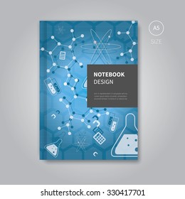 vector science writing pad in brochure cover for book in blue / notebook design in mathematics template style