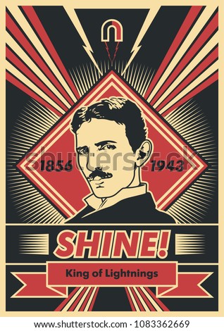 Vector Scientist Nikola Tesla Poster. Obey Stylization