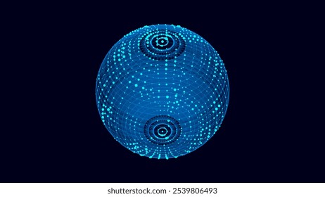 Vector sci-fi blue sphere with particles and lines. Concept network connection. Frame sphere. Abstract technology background.
