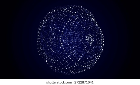 Vektor Sci-Fi blaue Kugel mit Partikeln und Linien. Konzept der Netzwerkverbindung. Rahmenkugel. Abstrakter technologischer Hintergrund.