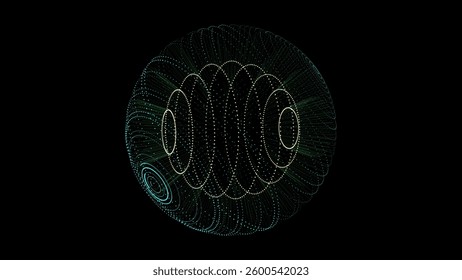 Vector sci-fi colors sphere with particles and lines. Concept network connection. Frame sphere. Abstract technology background.