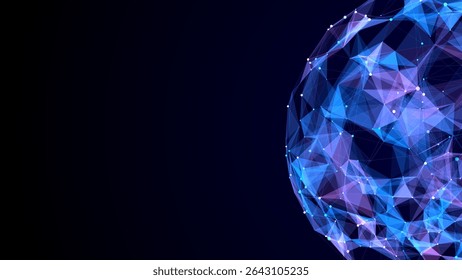 Vector sci-fi colors sphere with particles and lines. Concept network connection. Frame sphere. Abstract technology background.