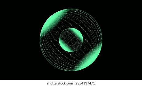 Vector sci-fi green sphere with particles and lines. Concept network connection. Frame sphere. Abstract technology background.