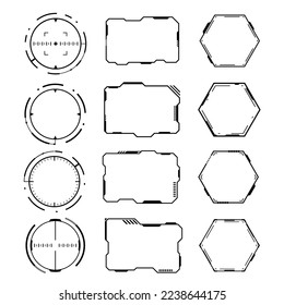 Vector sci-fi HUB futuristic. Fantastic geometric shape technical drawing. Technology abstract frame design element.