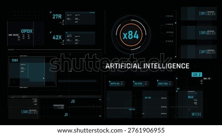 Vector sci-fi HUD interface with circular AI elements and data grid design, perfect for futuristic technology or video overlay template use