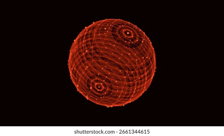 Esfera naranja de ciencia ficción de Vector con partículas y líneas. Concepto de conexión de red. Esfera de marco. Fondo de tecnología Abstractas.