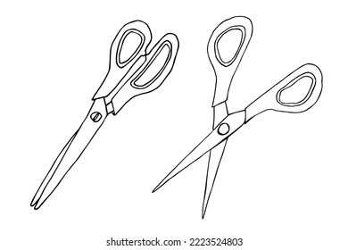 Tijeras vectoriales clipart. Ilustración de suministros de oficina dibujados a mano. Para imprimir, web, diseño, decoración, logotipo.