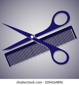 Vector Scissors and Comb for hair isolated on white