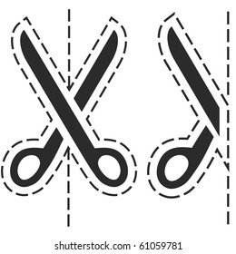 Vector scissors with cut lines.