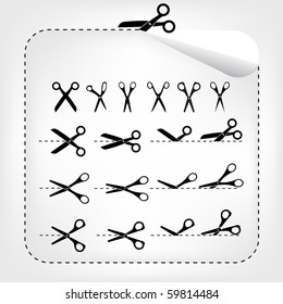 Vector Scissors With Cut Lines. Cut Icon Set. Paper Cut Element Design