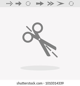 Vector scissors with cut lines isolated on grey background