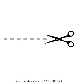 Vector scissors with cut lines isolated on white background