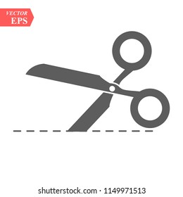 Vector scissors with cut lines isolated on white background