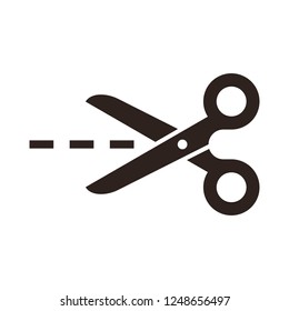 Vector scissors with cut lines isolated on white background