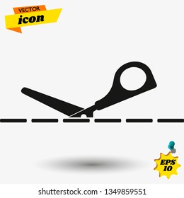 Vector scissors with cut lines isolated on white background