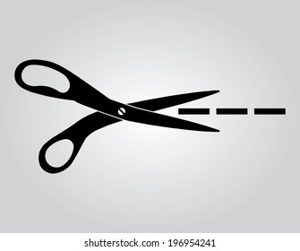 Vector scissors with cut lines isolated on white background