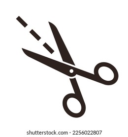 Vector scissors with cut lines isolated on white background