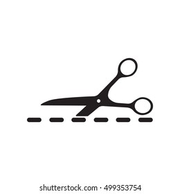 Vector scissors with cut lines isolated on white background