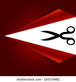 Vector scissors with cut lines on the red background