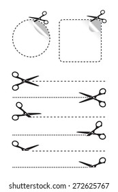 Vector scissors cut lines and stickers