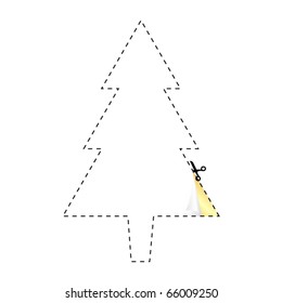 vector scissors cutting Christmas tree sticker