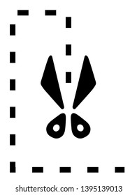 Vector scissors cutting icon, hair cut label. Cut line on white background, black scissors logo