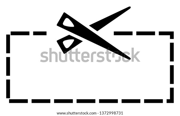 Vector scissors cutting\
icon, hair cut label. Cut line on white background, black scissors\
logo