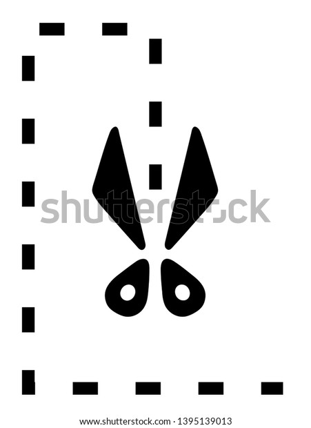 Vector scissors cutting\
icon, hair cut label. Cut line on white background, black scissors\
logo