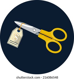 Vector Scissors cutting string on a price tag 
