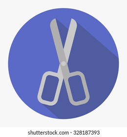 Vector scissors flat icon. Circle icon. Blue barber icon