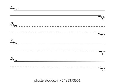 Vector scissors icon, dotted lines with scissors symbols, cutting line with scissors.