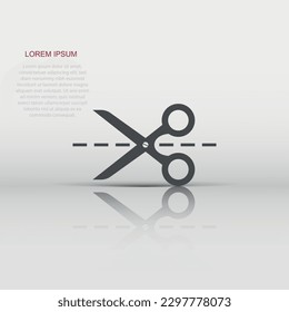 Vector scissors icon in flat style. Scissor sign illustration pictogram. Shear business concept.